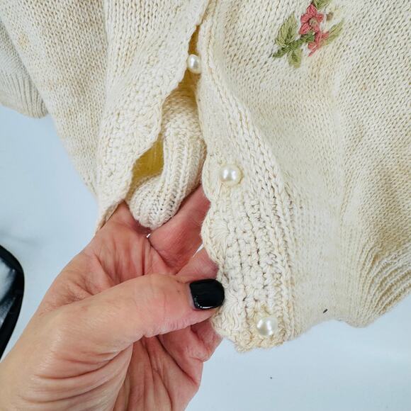Vintage Private Party Ramie Cotton Floral 3D Knit Cardigan Sweater L Grannycore - Picture 9 of 10
